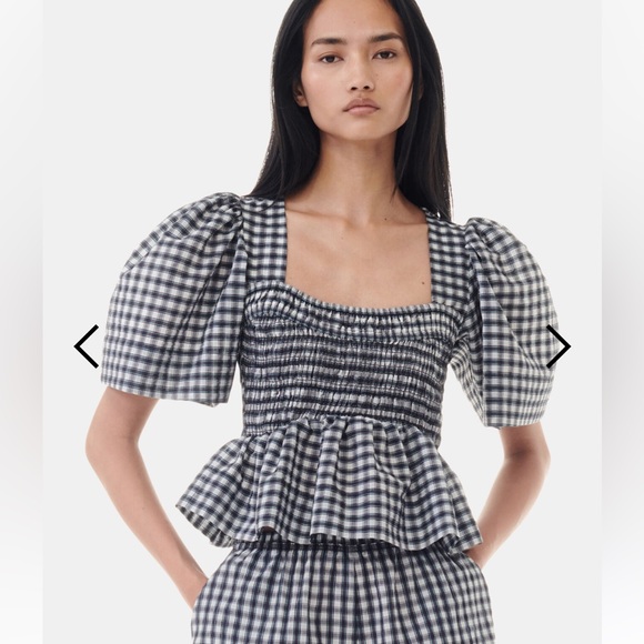 GANNI SEERSUCKER CHECK BLOUSE - Picture 1 of 9